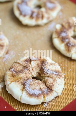 faire des biscuits de strudel dessert - pâte, pommes, cannelle, noix, cassonade. femme préparant des strudel de pomme Banque D'Images