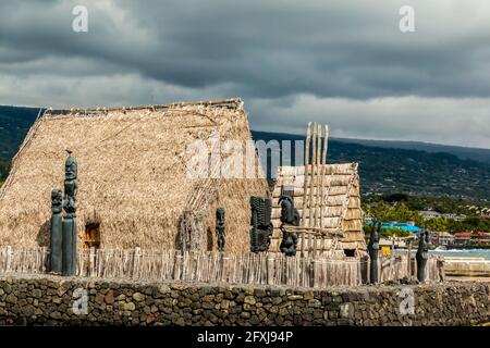 L'historique AHU' Ena Heiau, site historique national de Kamakahonu, Kailua-Kona, Hawaii, Hawaii, États-Unis Banque D'Images