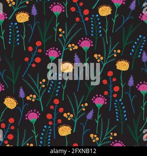 Joli motif vectoriel dans une petite fleur. Petites fleurs colorées. Arrière-plan noir. Fond fleuri. Le modèle élégant pour les tirages de mode Illustration de Vecteur