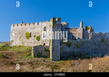 Château de Manorbier, Pembrokeshire, pays de Galles, Royaume-Uni, Europe Banque D'Images