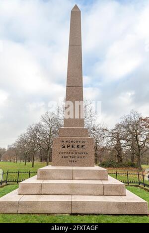 Memorial à John Hanning Speke, explorateur, Kensington Gardens, Londres, Angleterre, ROYAUME-UNI Banque D'Images