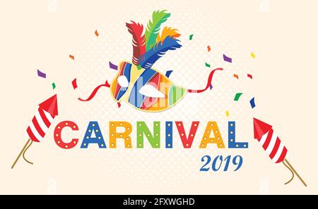 Carte de carnaval ou bannière avec confetti. Typographie. 2019 Illustration de Vecteur