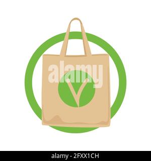 Tissu Eco Tote sac de tissu vert isolé sur fond blanc. Soucieux de l'environnement. Illustration de Vecteur