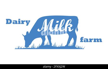 Le lait, la vache. Silhouette de vache avec logo, texte, ferme laitière, lait bio, produit naturel. Logo vache à lait pour les produits laitiers et de la viande - boutique, marché. Typogr Illustration de Vecteur
