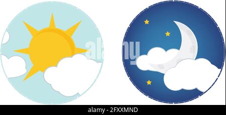 Vector illustration de jour et nuit. Concept jour/nuit, soleil et lune, icône jour nuit Illustration de Vecteur
