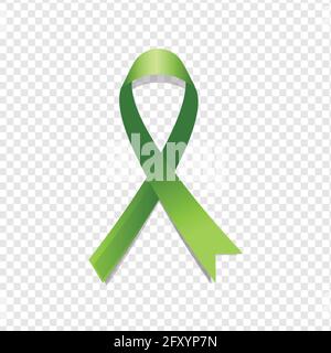 Mois de la sensibilisation aux lymphomes. Ruban de sensibilisation réaliste vert citron isolé sur fond transparent. Illustration de Vecteur