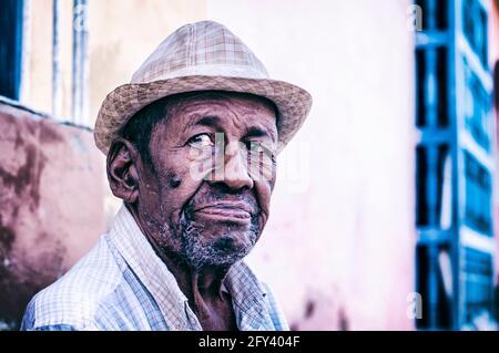 Portrait d'un homme âgé avec chapeau. Trinité-et-Cuba. Banque D'Images