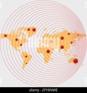 Illustration de la propagation du virus dans le monde. Carte de distribution du coronavirus. Distribution du nouveau coronavirus COVID-19 sur la carte. Covid Illustration de Vecteur