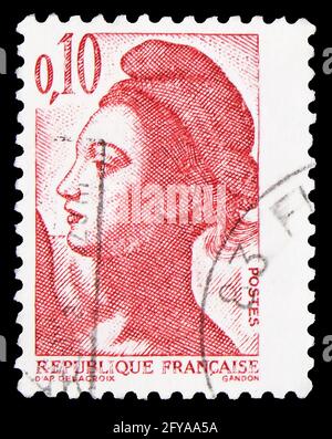 MOSCOU, RUSSIE - 23 SEPTEMBRE 2019 : timbre-poste imprimé en France montre Liberty, série, vers 1982 Banque D'Images