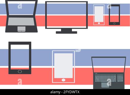 Appareils avec écran vide tablette de téléphone noir et blanc Ordinateur portable et écran maquette Illustration vectorielle isolée sur fond coloré Illustration de Vecteur