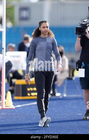 MANCHESTER, ROYAUME-UNI. 27 MAI. Morgan Lake avant le saut en hauteur lors de l'épreuve d'athlétisme de Manchester Invitational à SportCity, Manchester, le jeudi 27 mai 2021. (Credit: Pat Scaasi | MI News) Credit: MI News & Sport /Alay Live News Banque D'Images