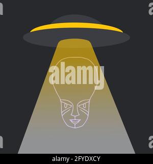 Illustration du vecteur OVNI sur fond noir. Vaisseau spatial léger et extraterrestre. Illustration de Vecteur