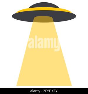 Vaisseau spatial et lumière jaune. Illustration de vecteur isolé d'OVNI sur fond blanc. Elément de conception Illustration de Vecteur