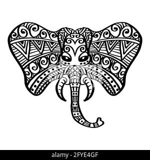 Tête ornementale de l'éléphant, mascotte ethnique de Zentangle. Banque D'Images