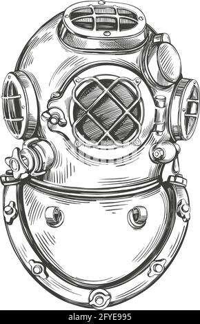 ancien casque de plongée sous-marine dessin vectoriel à la main Illustration de Vecteur