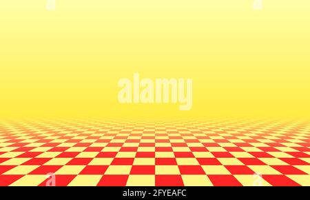 Plancher à carreaux abstrait dans intérieur surréaliste jaune ensoleillé. Chambre sans horizon et sol carrelé. Illustration de Vecteur