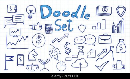 Vecteur d'entreprise dessin à la main élément de gribouillages lié au démarrage. Ensemble de symboles et d'icônes de la société Fresh Tech dessinés à la main Illustration de Vecteur