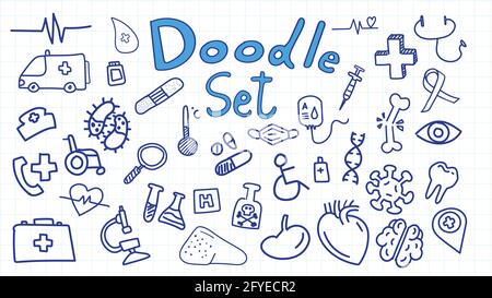 Jeu d'icônes de médecine vectorisation dessinées à la main Illustration de Vecteur
