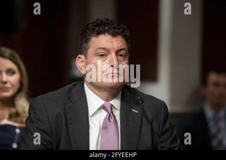 Christopher Paul Maier comparaît devant une audience du Comité sénatorial des services armés pour sa nomination au poste de secrétaire adjoint à la Défense, dans l'immeuble Dirksen du Bureau du Sénat à Washington, DC, USA, le jeudi 27 mai, 2021. Photo de Rod Lamkey/CNP/ABACAPRESS.COM Banque D'Images