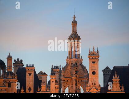 FRANCE. LOIR-ET-CHER(41) LE CHÂTEAU DE CHAMBORD, EMBLÈME DE LA RENAISSANCE FRANÇAISE À TRAVERS LE MONDE, EST UN SITE CLASSÉ AU PATRIMOINE MONDIAL DE L'UNESCO. JOYAU DE L'ARCHITECTURE Banque D'Images