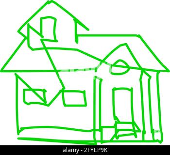 Icône de maison de l'art de ligne rugueux dans le style dessiné à la main, une ligne, vert 25 Illustration de Vecteur