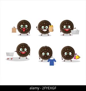 Une mascotte au chocolat riche en biscuit style de conception allant faire du shopping. Illustration vectorielle Illustration de Vecteur