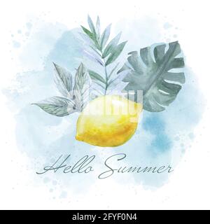 Bannière d'été aquarelle avec citron et feuilles Illustration de Vecteur