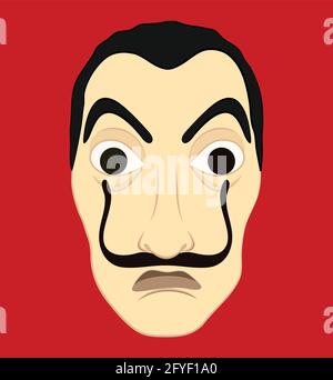 Illustration de l'homme avec moustache à l'aide d'un vecteur isolé sur fond rouge. Masque le graphique vectoriel. Illustration de Vecteur