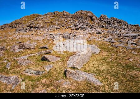 La crête rocheuse de Leather Tor, parc national de Dartmoor, Devon, Angleterre, Royaume-Uni. Banque D'Images