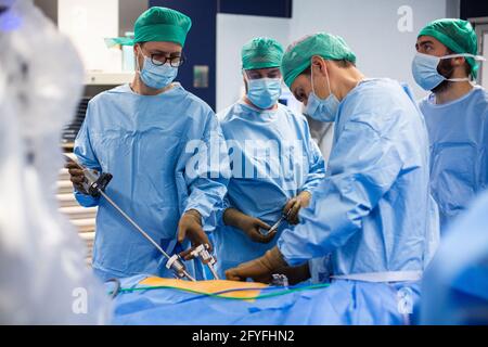 La chirurgie rénale conservatrice robotique guidée par l'image assistée par la modélisation 3D, cette modélisation 3D du rein avec sa tumeur guide les étapes chirurgicales en direct, Banque D'Images