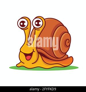 Escargot souriant de dessin animé avec mascotte de grand personnage de coquillages Illustration de Vecteur