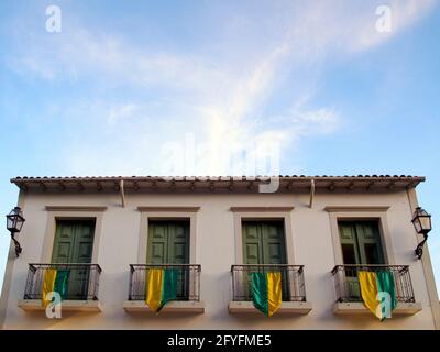 Tiradentes, Minas Gerais, Brésil - 07 juillet 2018 : maisons et architecture caractéristique dans la ville historique de Tiradentes, intérieur de Minas Gerais Banque D'Images