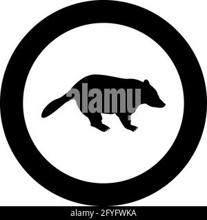 Badger animal sauvage Meles Taxus prédatrice mammifère famille kunihih Carnivore silhouette en cercle rond noir couleur vecteur illustration contour solide Illustration de Vecteur