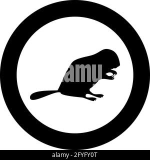 Silhouette de pied de rongeur d'animal Beaver en rond rond de couleur noire illustration vectorielle style de contour plein image simple Illustration de Vecteur