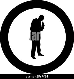 Homme piquant dans le nez utilisation doigt Homme nettoie les passages nasaux silhouette dans le cercle rond noir vecteur de couleur illustration contour plein image de style simple Illustration de Vecteur