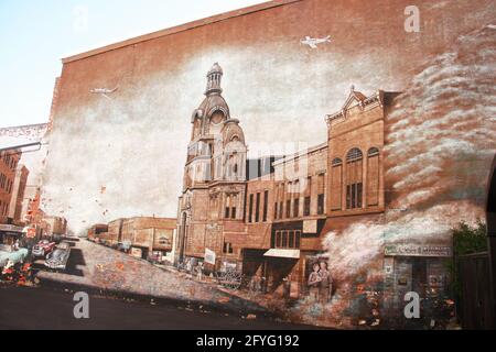 Van Wert, Ohio, États-Unis. Grande murale représentant la rue principale dans le passé. Banque D'Images