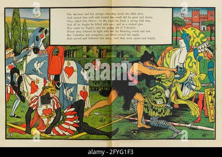 Valentine et Orson du livre le Marquis de Carabas livre d'images : contenant le pouss en bottes, la vieille mère Hubbard, Valentine et Orson, l'absurde ABC. Illustré par Walter Crane, Edmund Evans et Sarah Catherine Martin. Editeur Londres (Broadway, Ludgate) ; New York (416 Broome Street) : George Routledge et fils en 1874 Banque D'Images