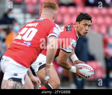 Salford, Angleterre - 27 mai 2021 - Elijah Taylor (13) de Salford Red Devils en action pendant la Ligue de rugby Betfred Super League Round 8 Salford Red Devils vs Warrington Wolves au stade AJ Bell, Salford, Royaume-Uni Dean Williams/Alay Live News Banque D'Images