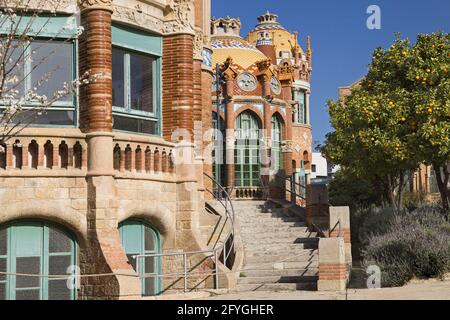 Pavillons occidentaux de l'ancien Hôpital Sant Pau de Barcelone, Espagne. Banque D'Images