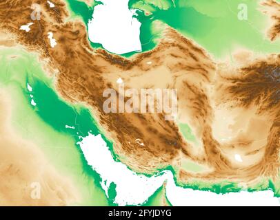 Vue satellite de la carte et des frontières de l'Iran, carte physique Moyen-Orient, péninsule arabe, carte avec reliefs et montagnes. rendu 3d Banque D'Images