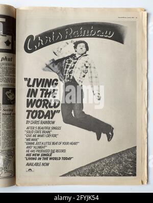 Publicité de Chris Rainbow dans Record Mirror 1977 Banque D'Images