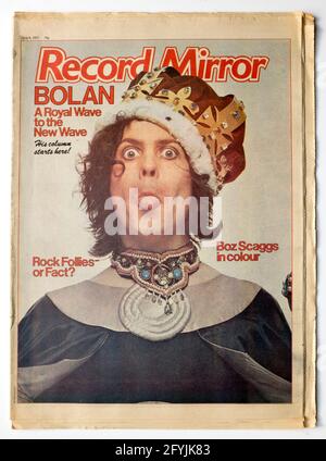 !970s Record Mirror Magazine avec Marc Bolan couverture avant Banque D'Images