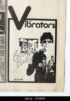 Publicité des années 1970 pour Punk Band The Vibrators Banque D'Images