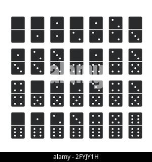 Dominos noirs. Ensemble complet de tuiles d'os de jeu de domino, 28 morceaux de dominos sur blanc Illustration de Vecteur