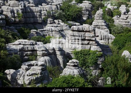 Vue sur la Torcal de Antequera, Malaga, Andalousie, Espagne Banque D'Images