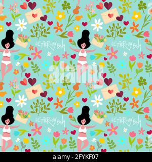 Motif sans couture positif pour le corps avec fleurs et lettre Illustration de Vecteur