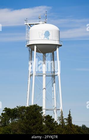 George, WA, États-Unis - 26 mai 2021; la tour d'eau avec image à George Washington nommé d'après le premier président des États-Unis Banque D'Images