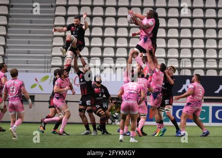 Paris, France. 29 mai 2021. Stade Francais Flanker SEKOU MACALOU en action pendant le championnat de rugby français Top 14 entre Stade Francais et Lyon LOU au stade Jean Bouin à Paris - France.Stade Francais a gagné 46:27 crédit: Pierre Stevenin/ZUMA Wire/Alay Live News Banque D'Images