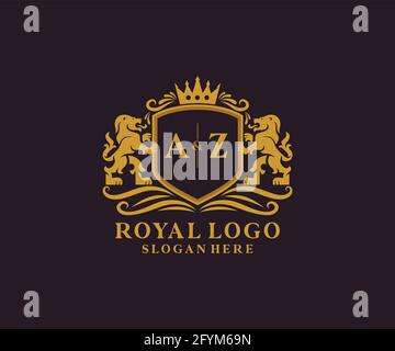 Modèle de logo AZ Letter Lion Royal Luxury dans un dessin vectoriel pour les restaurants, les royalties, les boutiques, les cafés, les hôtels, Héraldique, bijoux, mode et autre vecteur il Illustration de Vecteur