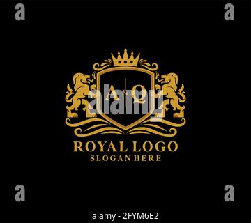 Modèle de logo AQ Letter Lion Royal Luxury dans les illustrations vectorielles pour les restaurants, les Royalty, les boutiques, les cafés, les hôtels, Héraldique, bijoux, mode et autre vecteur il Illustration de Vecteur